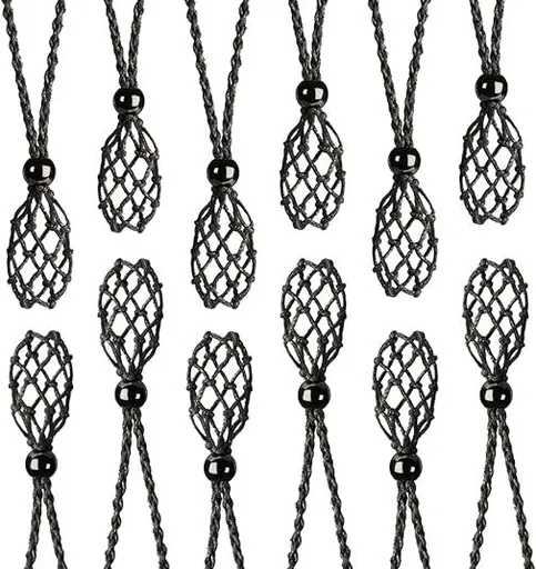 12 PCS Crystal Cage Necklace Holder Necklace Cord Empty Stone Holder Pendant Stone Holder Replacement Hand-Woven Necklace Cord