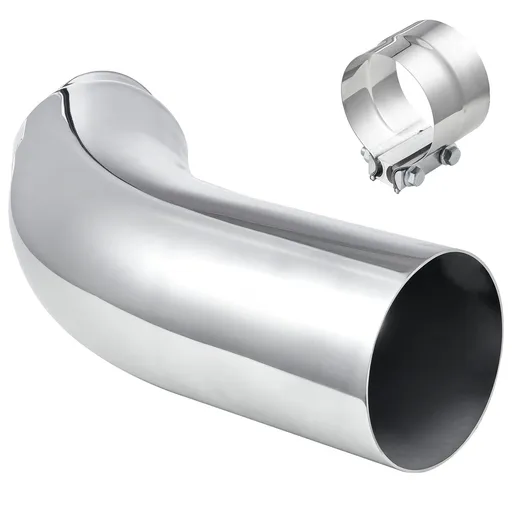 Elbow Exhaust Tip, 101.6mm Inlet, 152.4mm Outlet, 584mm Overall Length, Chrome Turn Down Exhaust Tip with Clamp for Truck/Sedan/Sports Car/SUV, Chrome Structure for High Temperature Resistance