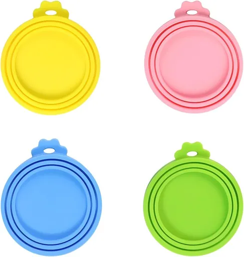 4 PCS Pet Food Can Lids, Silicone Cat Dog Food Can Covers Lids, Universal Size, One fit 3 Standard Size Food Cans, Reusable and Washable Pet Food Covers (light blue, turquoise, pink, yellow)