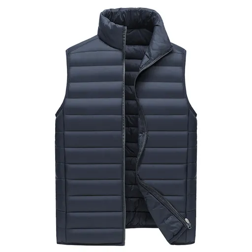 L Navy Blue Men's Lightweight Puffer Vest - Stand Collar Quilted Sleeveless Jacket for Winter