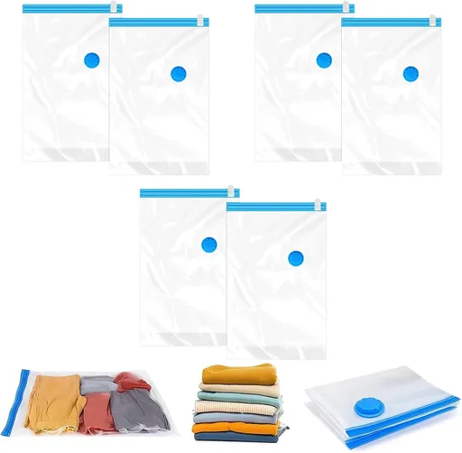 6 pieces vacuum storage bags for clothes, reusable, 40 x 60 cm travel essentials sealer compression bags, space-saving vacuum cube packaging bags, storage jackets, towels