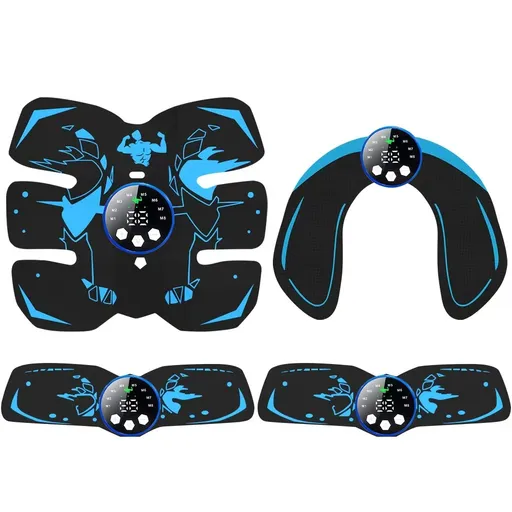 Black and Blue Ultimate EMS Muscle Stimulator Kit - USB Rechargeable Abdominal & Full Body Toner for Abs, Arms, and Glutes