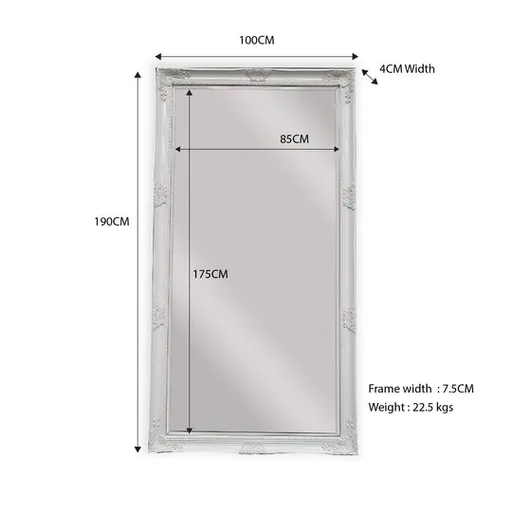 French Provincial Ornate Mirror - WHITE - X Large 100cm x 190cm