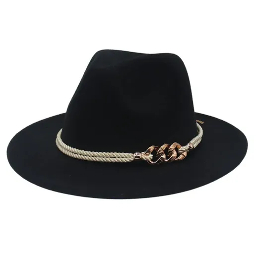 Jazz Hat Autumn Winter Retro Large Brim Hat for Men and Women Stylish Headwear - Black