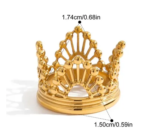 Style 6 Vintage Gold-Plated Stainless Steel Ring for Women - Waterproof Hypoallergenic Stackable Statement Rings, Crown Pearl Crystal & Lace Style Collection Size 7 Inner Diameter 0.68 in