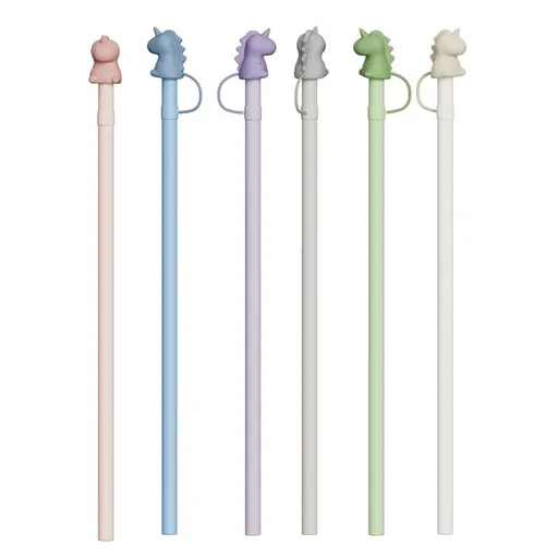 Colorful Food-Grade Silicone Straws Compatible with Stanley Tumbler, Reusable Bendable Drinking Straws with Cute Dust-Proof Cap, Ideal for Everyday Hydration with Lid Cups, Fun and Eco-Friendly Straw Set (Dinosaur style, Gray(6PCS))