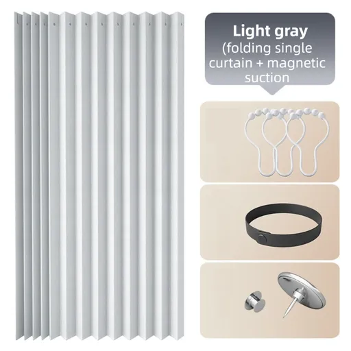 100 X 180 CM Light Gray Linen-Look Dust Drill-Free Pull-Curtain - Folding Doorless Closet Divider with Magnetic Closure & Hanging Rings