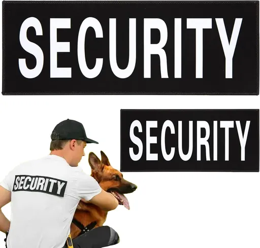 Security Patch 2 Pack Reflective Security Patch Hook and Loop Durable Fabric Patches with Reflective Printed Letters for Officer Guard Custom Uniforms Vest, Jacket, Carrier, Hat, 1Small and 1 Large