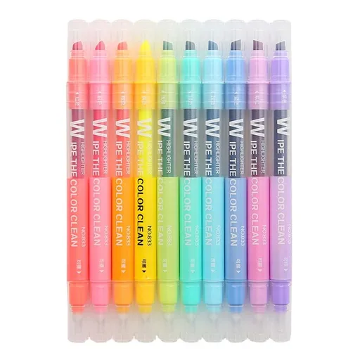 10 Colors Erasable Highlighters Dual Tip Markers Set, 10 Colors Erasable Highlighters Assorted Colors Wide and Friction Highlighters Marker Set for Highlighting In Student 2Ml