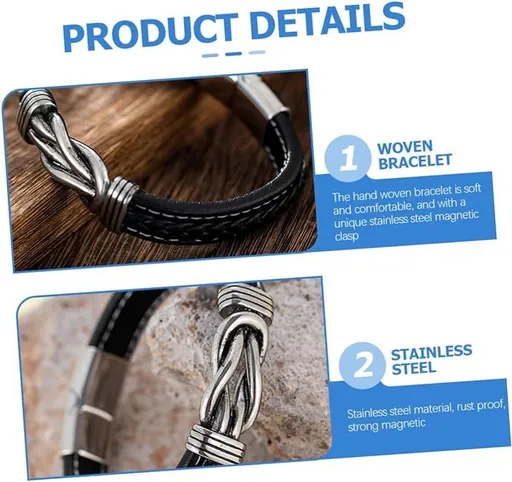 Cuff Bracelet Unique Man Magnetic Buckle Stainless Steel Women Inspirational Wristband Women's/Men‘s Stainless Braided Leather