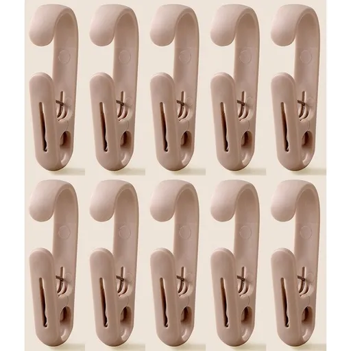 10-Pack Multi-Functional Hook Clips, Stackable Long-Tail Clips for Closets, for Kitchen and Bathroom—Brown