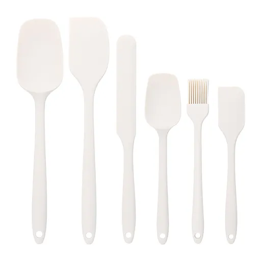 6 Pieces Silicone Spatula Set, Heat-Resistant BPA-Free Cooking and Baking Utensils for Eggs, Pancakes and Non-Stick Pans, Beige