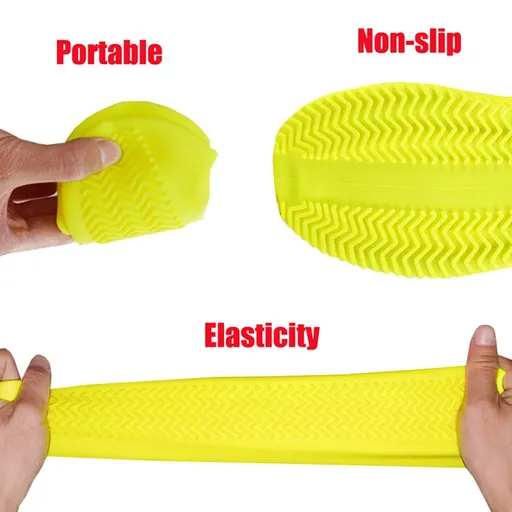 Waterproof Silicone Shoe Covers for Rain,Reusable Non Slip Rubber Rain Shoe Cover Cycling Shoe Protectors Outdoor (Large Yellow)
