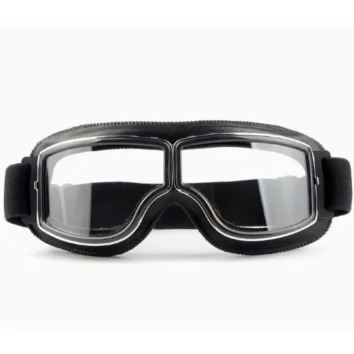 Vintage Harley Motorcycle Riding Goggles, Windproof Eyewear for Electric Bikes & Off-Road—Black Frame, White Lenses