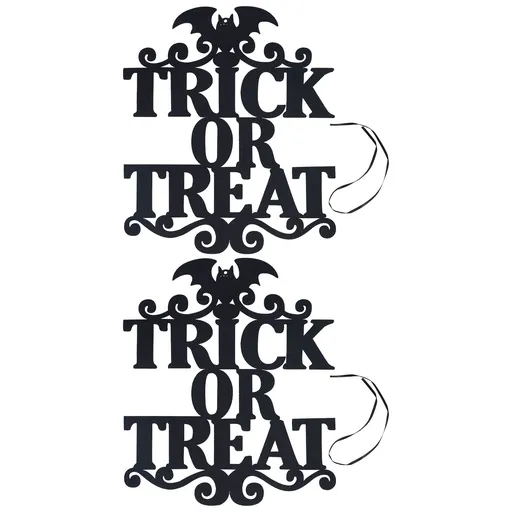 2Set Non Woven Fabric Halloween Hanging Sign Trick Or Treat Hanger for Front Door Party