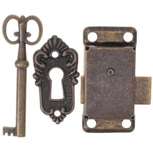 Vintage Style Cabinet Lock Set with Keys, Dark Brown Iron Alloy Drawer Lock for Home, Office Furniture Security