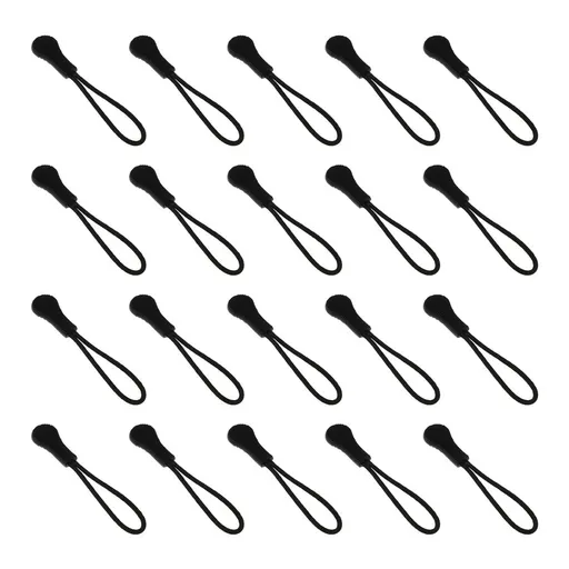Black Zipper Pulls with Rope, 20 Pieces Replacement Accessories for Jackets, Bags, and Outdoor Gear