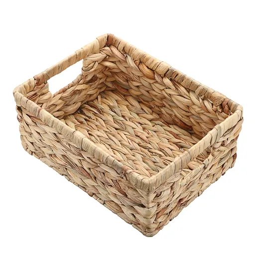 Water Hyacinth Storage Basket Bin Handwoven Decorative Basket Wicker Basket Box with Handles Small Open Home