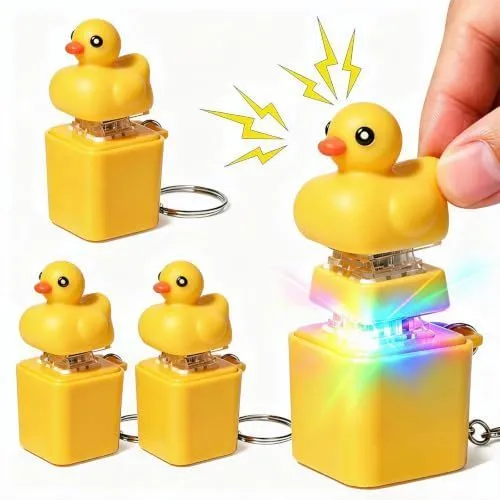 4 Pcs Duck Bound Button Keychain Anxiety Stress Relief Finger Clicker Portable LED Lights Fun Keychain Animal Button Fidget for Office Pranks Anxiety Relief Gift Sensory Goodie Bag Stuffers