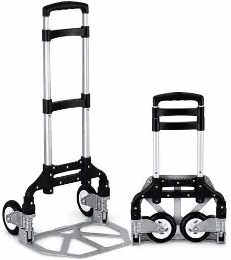Folding Hand Truck, 1 Pack Portable Dolly Cart with Telescoping Handle, Lightweight Aluminum Alloy Foldable Hand Truck with Solid Rubber Wheels, Compact Moving Cart for Home, Office, Shopping, Travel
