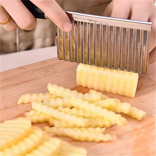Multifunctional Potato Wavy Edged Knife, Stainless Steel Chopper salad Rocker Slicer French Fry Maker Cutter (2 pcs), Red