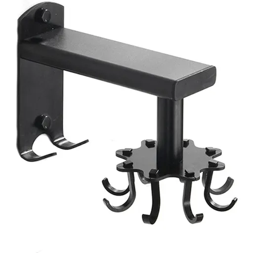Rotating Wall Hook for Kitchen, 360 Rotatable Kitchen Utensil Holder, Wall Mounted Kitchen Utensil Holder with 8 Hooks for Bathroom and Kitchen, Black