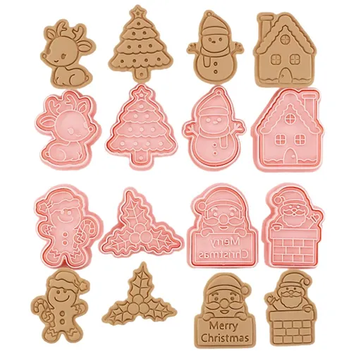 8 Pcs/Set DIY Christmas Biscuit Mould Cartoon Cutter 3D Biscuits Mold Plastic Baking Mould Decorating Tools