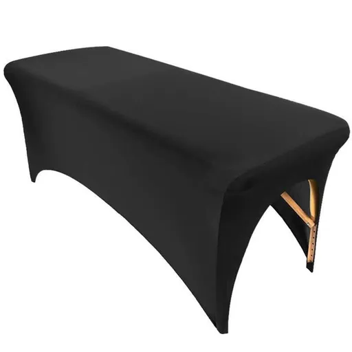 Black Bed Cover Massage Table Cover Protector with Cut-Out for Leg Room, Stretch Rectangular Table Cover for 6FT Eyelash Extension Bed/Spa Bed/Message Bed(Strong Elasticity，Only bed cover)