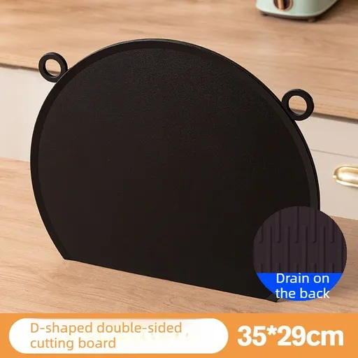 D Shape Double Sided Antibacterial Cutting Board Non Slip Kitchen Chopping Board with Draining Back-black