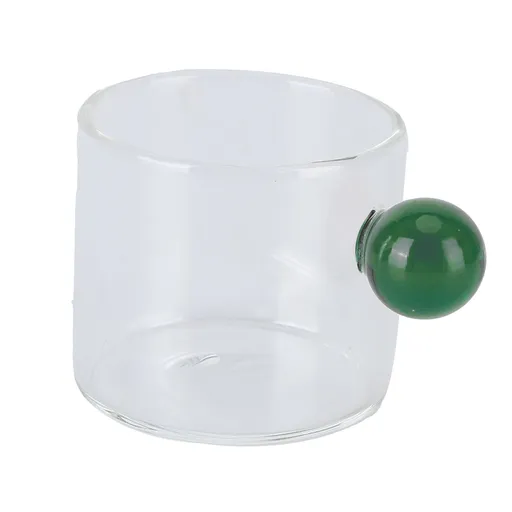 Teacup Glass Mug Transparent Heat Resistant Glass Coffee Cup with Ball Handle 120mlGreen Handle