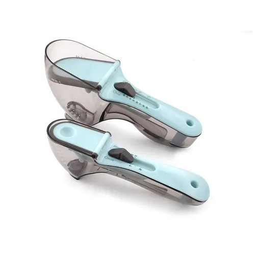 Plastic Measuring Spoon Set for Your Kitchen - Two Cups Sizes For All Kind of Dry and Liquid Measuring - Spoons and Cup Device