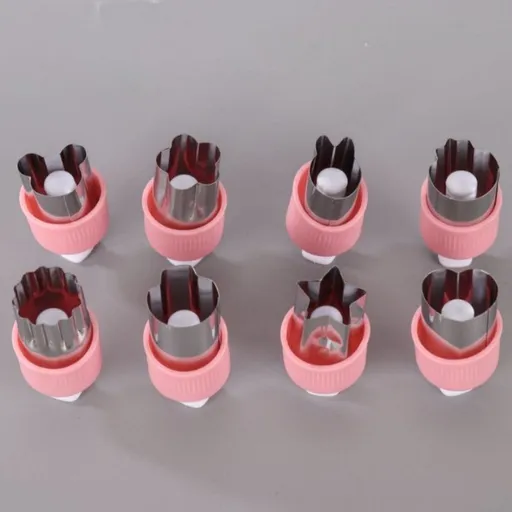 Hand Press Fruit and Vegetable Cookie Cutter 8-Piece Set, Food Shape Molds—Pink