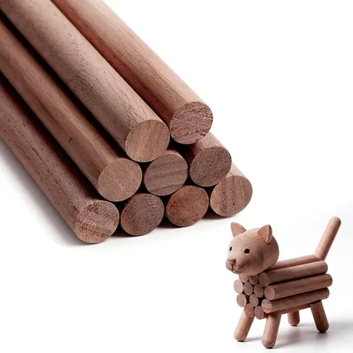 8 Pcs Walnut Dowels Walnut Wooden Rod Hardwood Dowels | 3/8 × 12" Unfinished Round Hardwood Wood Rod for Crafts Woodworking Building Models and Diy Projects