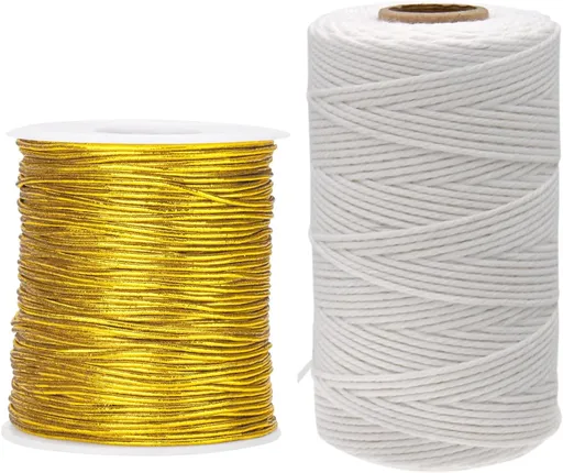 White Twine String and Gold Elastic Cord
