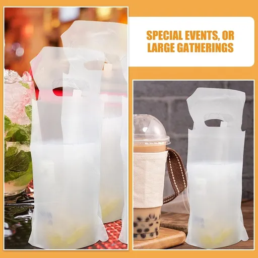 100pcs Clear Plastic Drink Bags with Handle, 1 Cup Beverage Carriers for Coffee, Juice, Tea, and Cold Drinks Packaging