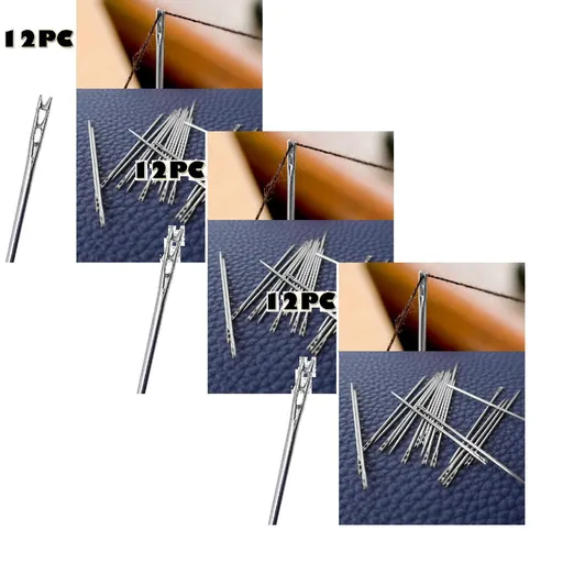 2 Set Self Threading Sewing Needles, 12 piece large eye sharp needles for hand sewing embroidery and crafts, Silver