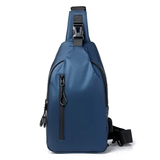 Blue Water / Wrinkle-Resistant Nylon Men's Tactical Chest Bag with USB Charging Port - 4 Layer Large Capacity Crossbody Pack