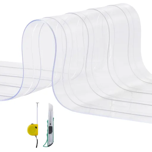 Strip Curtain, 164' Length x 8" Width x 0.08" Thickness, Clear Ribbed PVC Curtain Strip Door Bulk Roll, Plastic Door Strips for Doorways of Supermarket, Garage, Warehouse, Barn, Pet Animal House