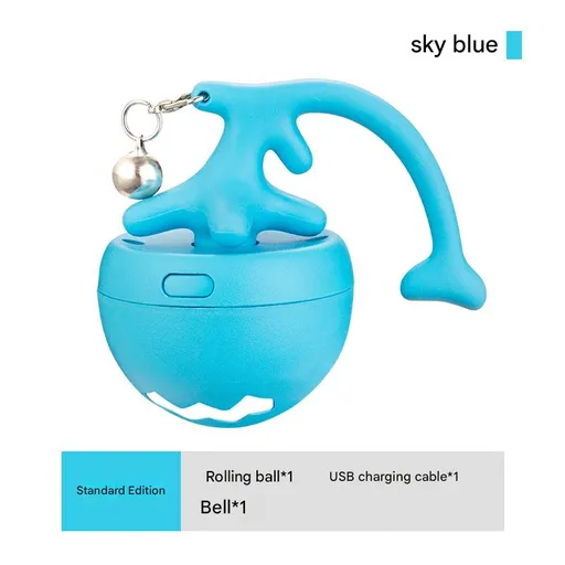 Rechargeable Interactive Cat Toy - Self-Rolling Ball with LED Light,Standard Edition Blue