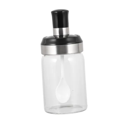 BOILING POINT Sauce Jar Sugar Container Glass Jar Combination Spoon with Lid Canisters Storing Seasoning Spices Salt Sugar