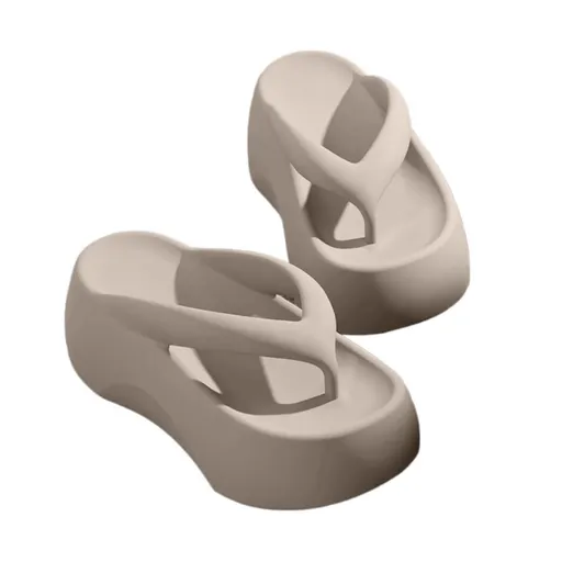 Sandals, 7CM Thick Sole Height-Increasing Flip Flops for Women, Summer Comfort Sandals for Beach & Outdoor Wear Flip Flops for Women - Beige - Size 6.5