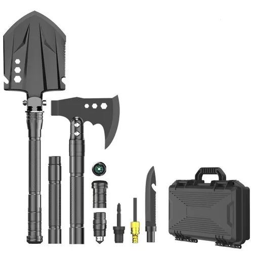 multifunctional entrenching shovel, axe set, outdoor camping, folding shovel, vehicle mounted tool, emergency kit, Australian outback, hiking tool, digging axe, bushcraft gear - Black - Size 2SD14X-26B-F8W