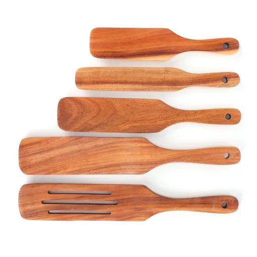 5 Piece Teak Spatula Set Wooden Kitchen Cooking Tool Heat Resistant Durable Non Stick