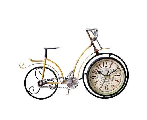Retro Vintage Silent Iron Bike Bicycle Clock Home Office Living Room Table Decor - Yellow