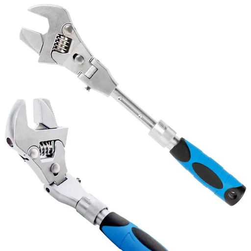 Flexhead Adjustable Wrench, Ratcheting Crescent Wrenches with Retractable Extension Shank and 180⁰ Rotating Head