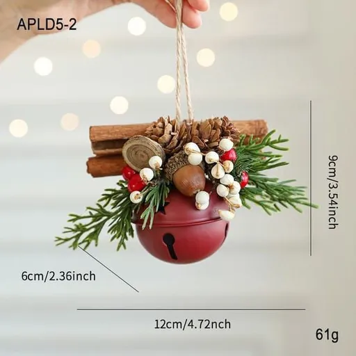 Elegant Vintage Metal Christmas Bell Floral Decor, Red Gold Tone Holiday Scene Ornament APLD5-2