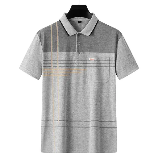 Men Summer Cotton Polo Shirt Loose Breathable B005 Gray XXL