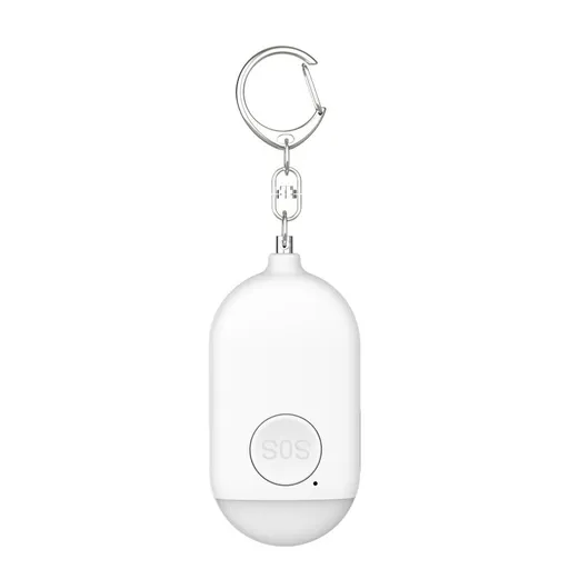 White Rechargeable Personal Alarm Keychain, Self Defence Safety Alarm with LED Flashlight, Portable Emergency Security Siren for Women Kids Elderly