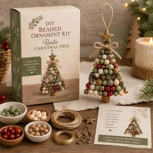 DIY Christmas Tree Beaded Ornament Kit - Rustic Christmas Tree Handmade Bead Craft Hanging Decoration for Gift Making and Holiday Decor