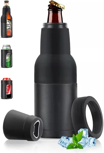 3-in-1 Insulated Can Cooler Double Wall Stainless Steel 12oz Black